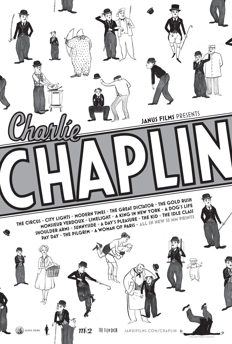 Charlie Chaplin, Janus Films theatrical re-release poster by Kate Beaton, 2010