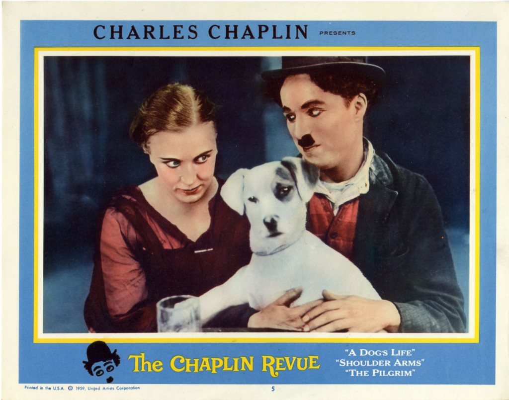 The Chaplin Revue (1959) US lobby card 5. Charlie Chaplin, Edna Purviance; including A Dog's Life, Shoulder Arms (both 1918), The Pilgrim (1923). Edna, Charlie, Scraps