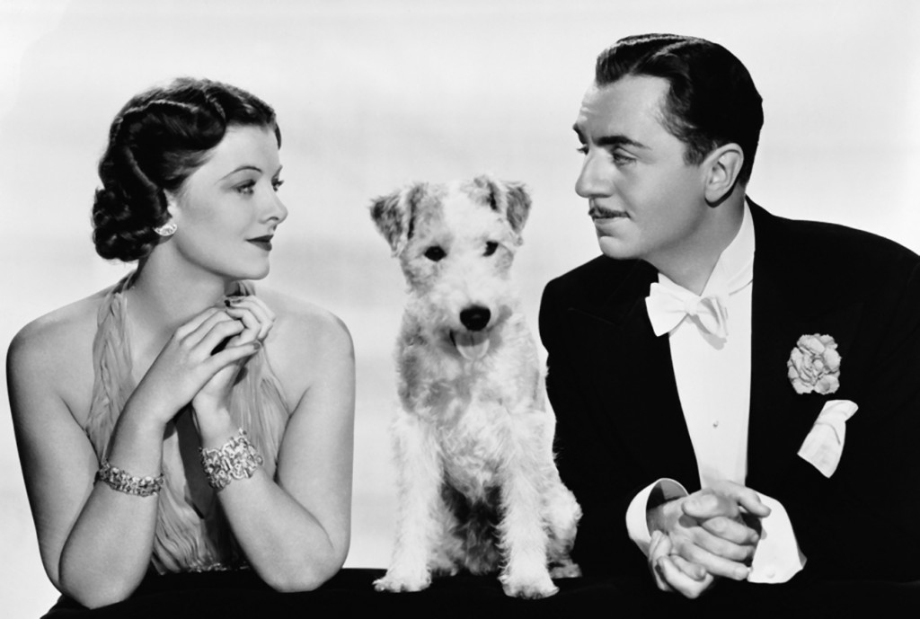 Stars of The Thin Man (1934). William Powell and Myrna Loy as Nick and Nora Charles and Asta, played by Skippy, a wire-haired fox terrier.