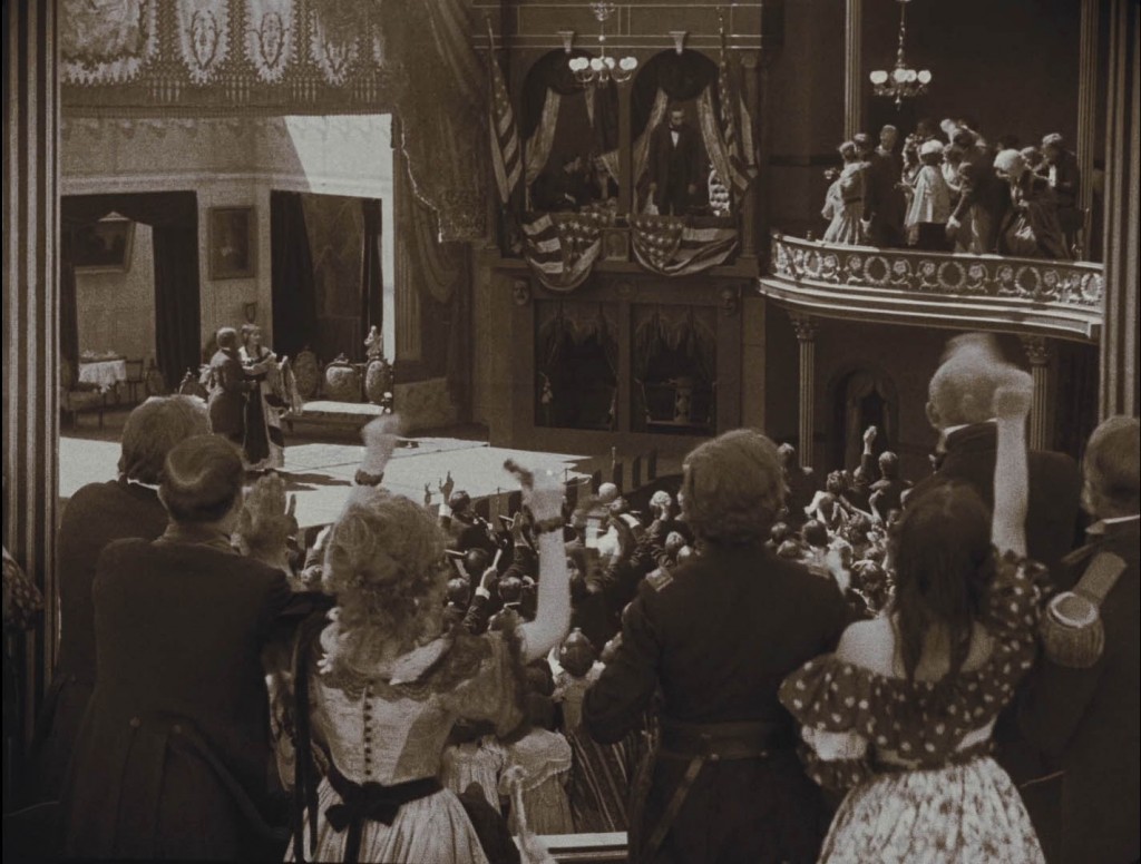 The Birth of a Nation (1915) BFI Blu-ray screenshot, scanned in 4K from the original negative. Ford's Theatre, with the audience cheering Abraham Lincoln just prior to his assassination.