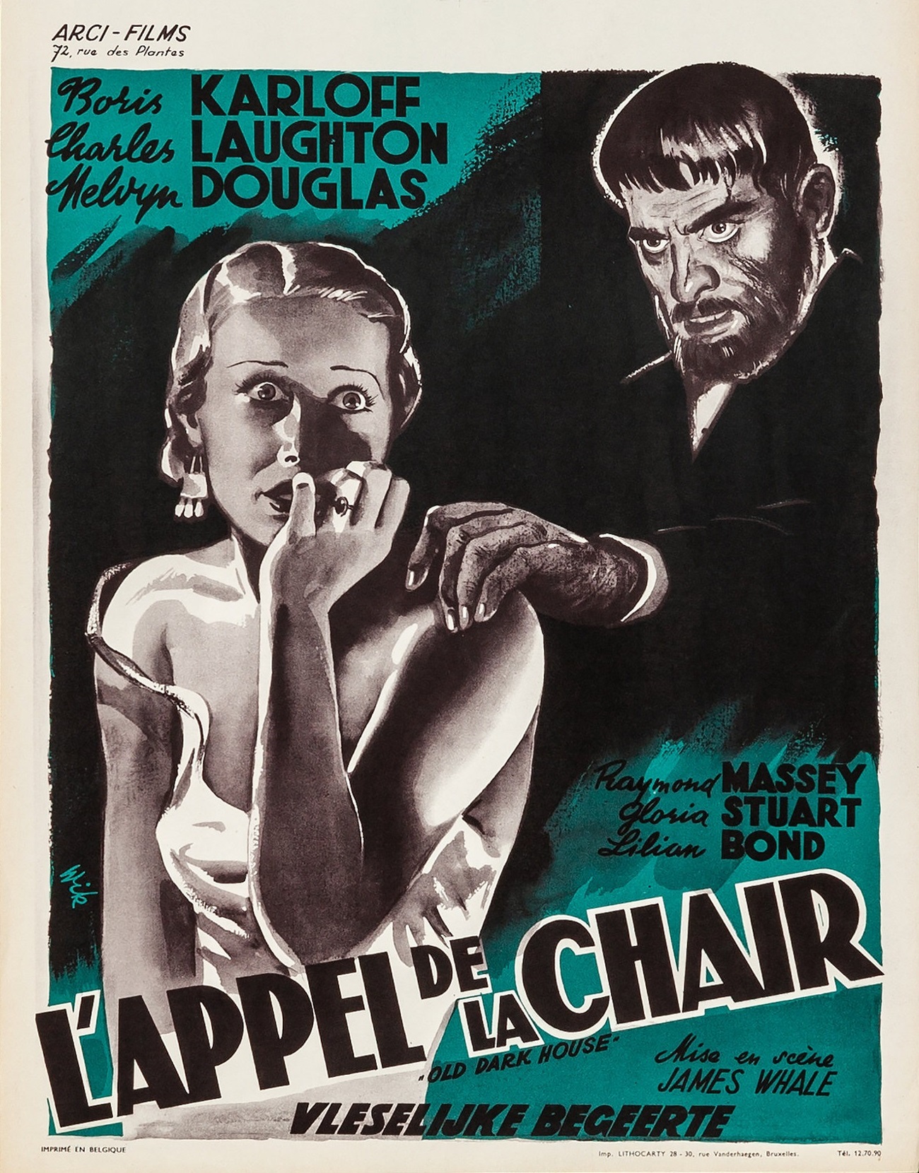 The Old Dark House aka L'appel de la chair (The call of the flesh, 1932) 1950s Belgian reissue poster