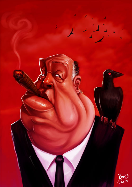 Alfred Hitchcock caricature by Hamed Talebany aka hamex, 2007