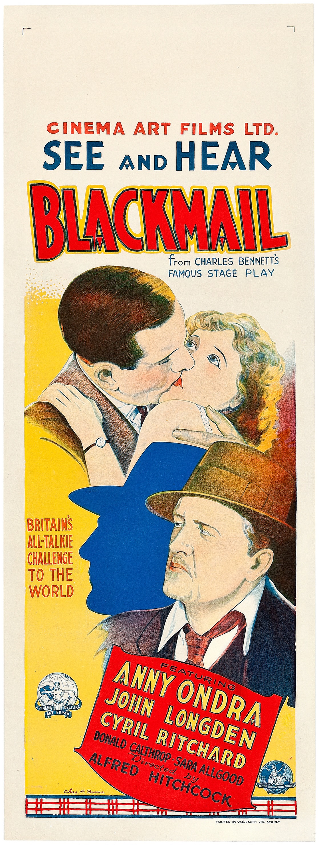 Blackmail (1929, dir. Alfred Hitchcock) Australian daybill poster