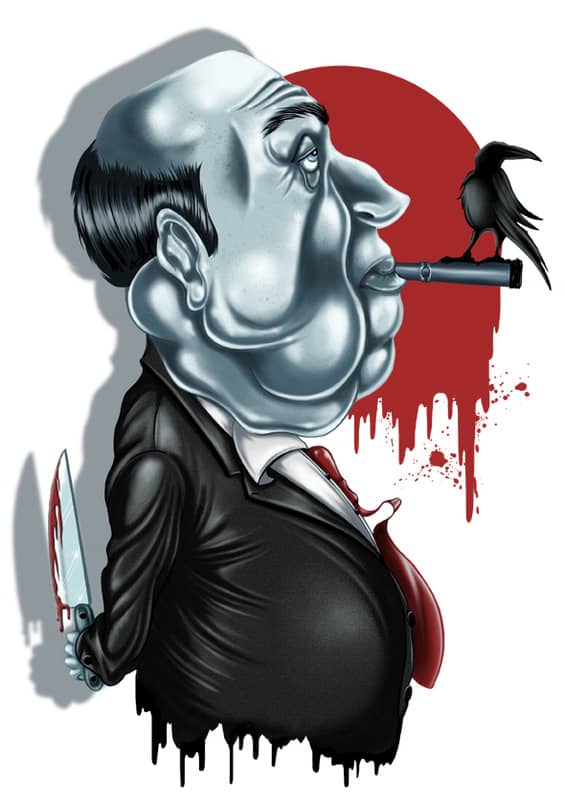 Alfred Hitchcock caricature by Sete González