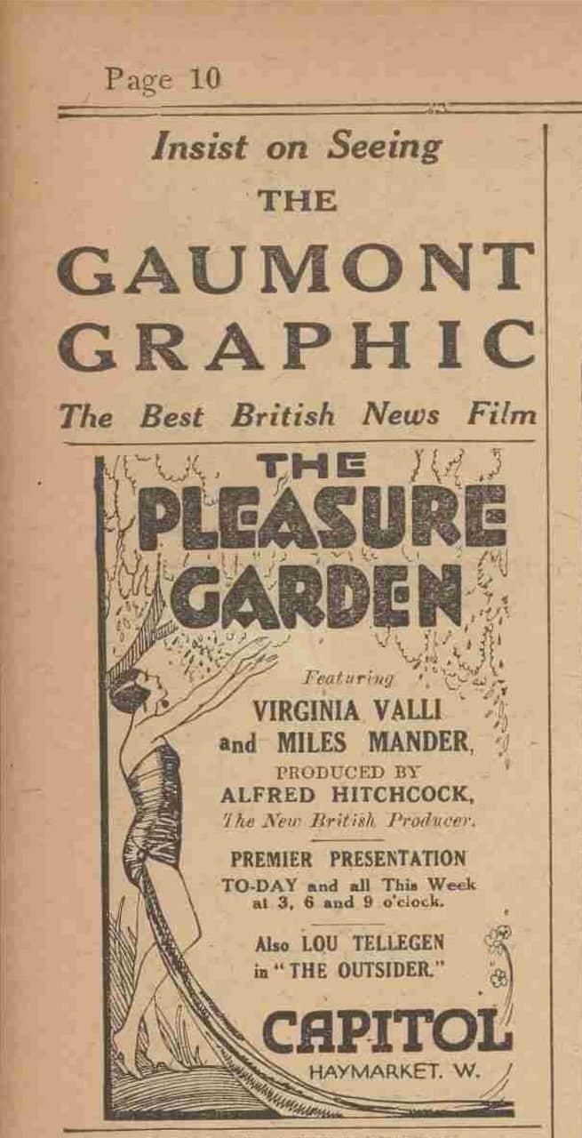 The Pleasure Garden (1925, dir. Alfred Hitchcock) Daily Mirror advert, p. 10, 12.4.1926