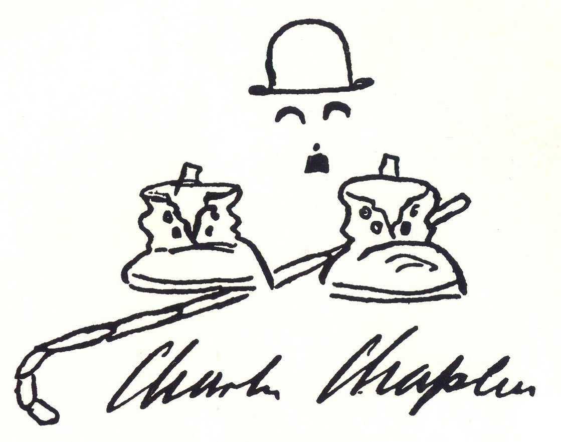 Charlie Chaplin autographed cartoon from My Trip Abroad aka My Wonderful Visit (1922)